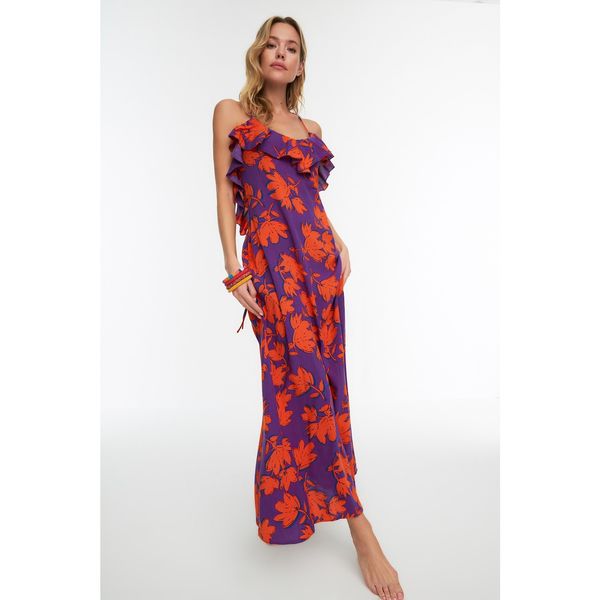 Trendyol Trendyol Purple Floral Patterned Ruffle Viscose Beach Dress