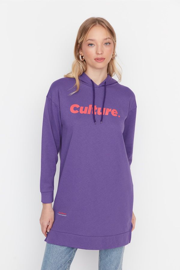 Trendyol Trendyol Purple Front Printed Knitted Sweatshirt