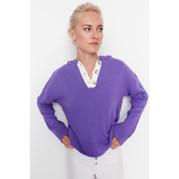 Trendyol Trendyol Purple Hoodie Detailed Knitwear Sweater