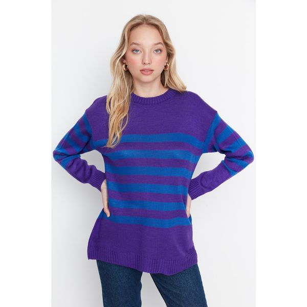 Trendyol Trendyol Purple Jacquard Oversize Knitwear Sweater
