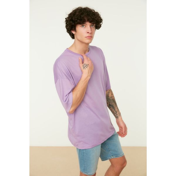 Trendyol Trendyol Purple Men's Basic Crew Neck Oversize Short Sleeve T-Shirt
