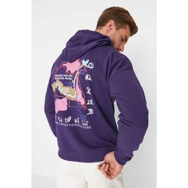 Trendyol Trendyol Purple Men's Oversize Fit Hoodie Sweatshirt