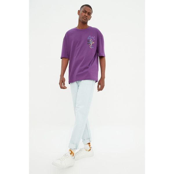 Trendyol Trendyol Purple Men's Relaxed Fit Printed Short Sleeved T-Shirt