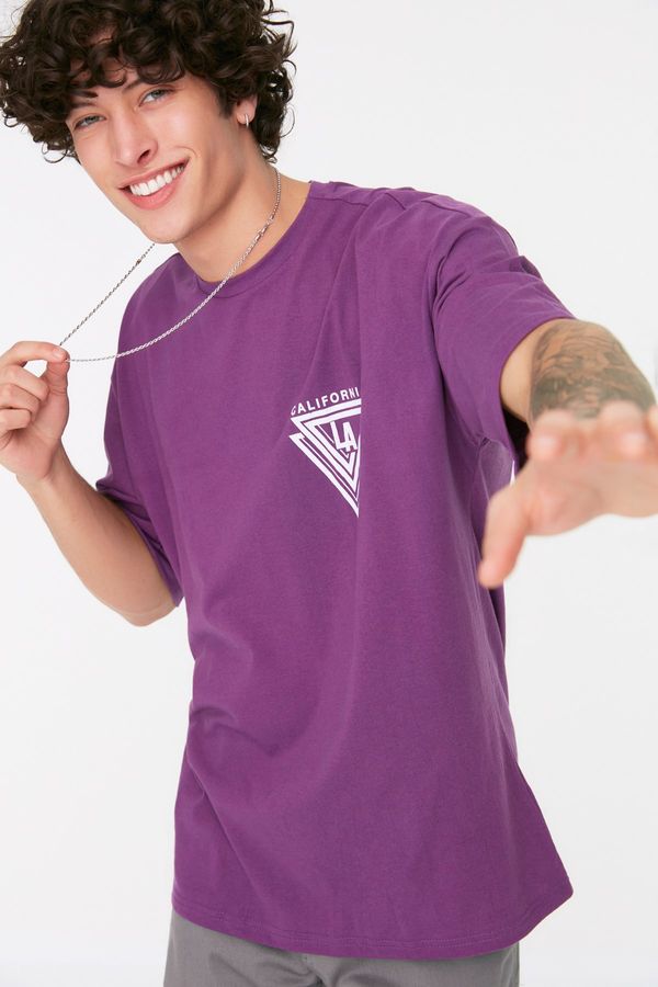 Trendyol Trendyol Purple Męska koszulka z nadrukiem oversize z krótkim rękawem