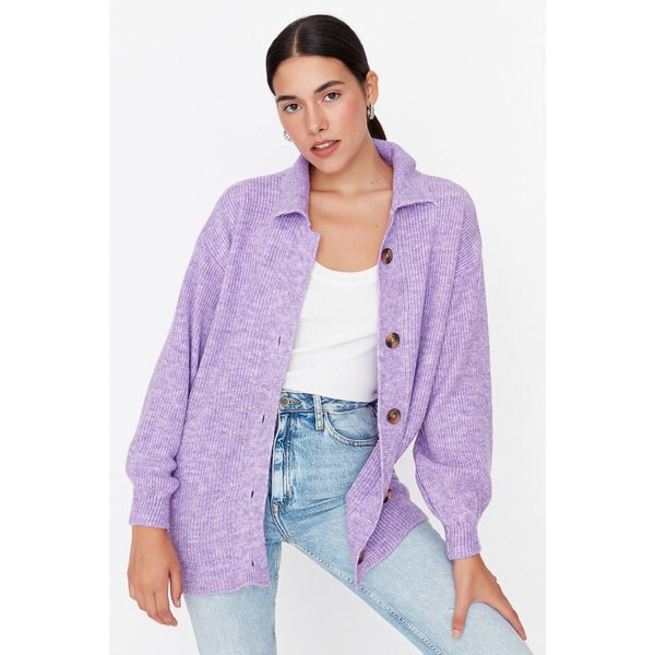 Trendyol Trendyol Purple Polo Collar Knitwear Cardigan