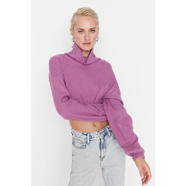 Trendyol Trendyol Purple Turtleneck Fake Knitwear Crop Knitted Blouse
