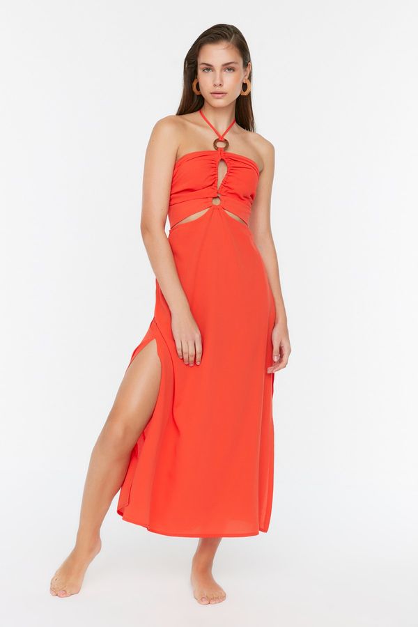 Trendyol Trendyol Red Accessory Cut Out Detailed Beach Dress