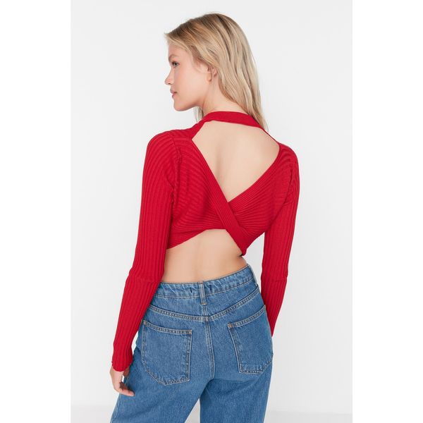 Trendyol Trendyol Red Back Detailed Crop Knitwear Sweater