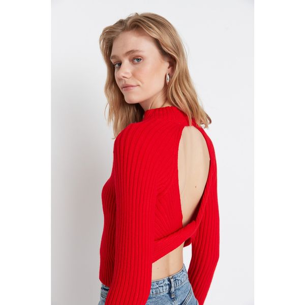 Trendyol Trendyol Red Back Detailed Knitwear Sweater
