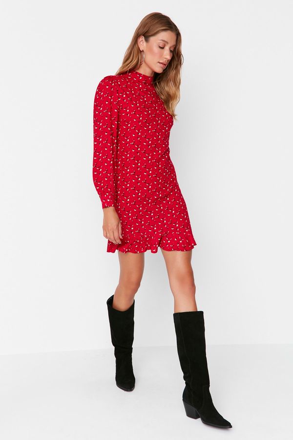 Trendyol Trendyol Red Balloon Sleeve Ruffle Dress