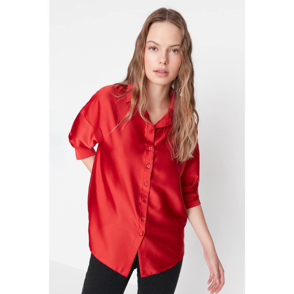 Trendyol Trendyol Red Basic Oversize Satin Shirt
