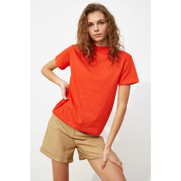 Trendyol Trendyol Red Basic Stand Up Collar Knitted T-Shirt