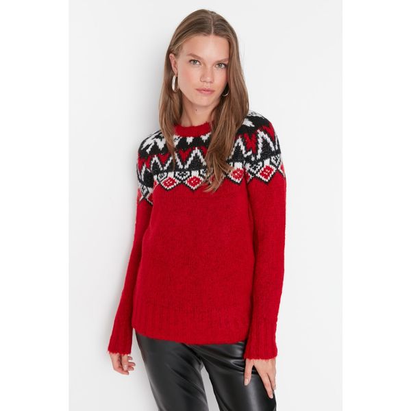 Trendyol Trendyol Red Christmas Pattern Oversize Knitwear Sweater
