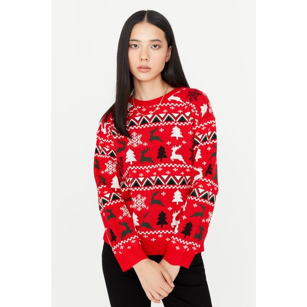 Trendyol Trendyol Red Christmas Themed Jacquard Knitwear Sweater