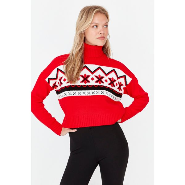 Trendyol Trendyol Red Christmas Themed Patterned Knitwear Sweater