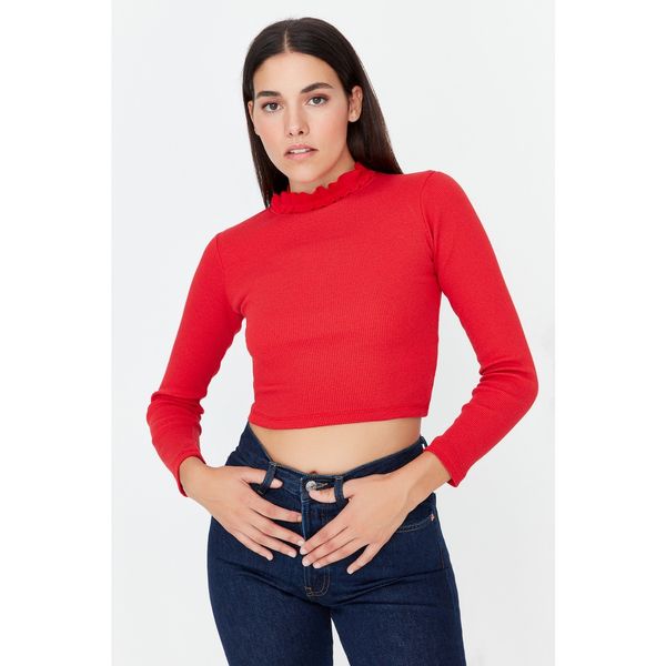 Trendyol Trendyol Red Collar Flywheel Detailed Ribbed Knitted Blouse