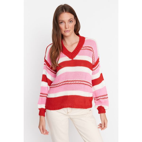 Trendyol Trendyol Red Color Block Knitwear Sweater