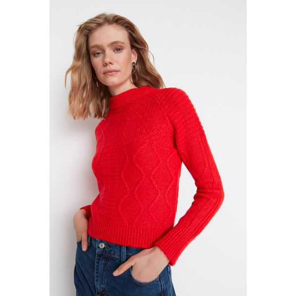 Trendyol Trendyol Red Crop Knitted Detailed Knitwear Sweater