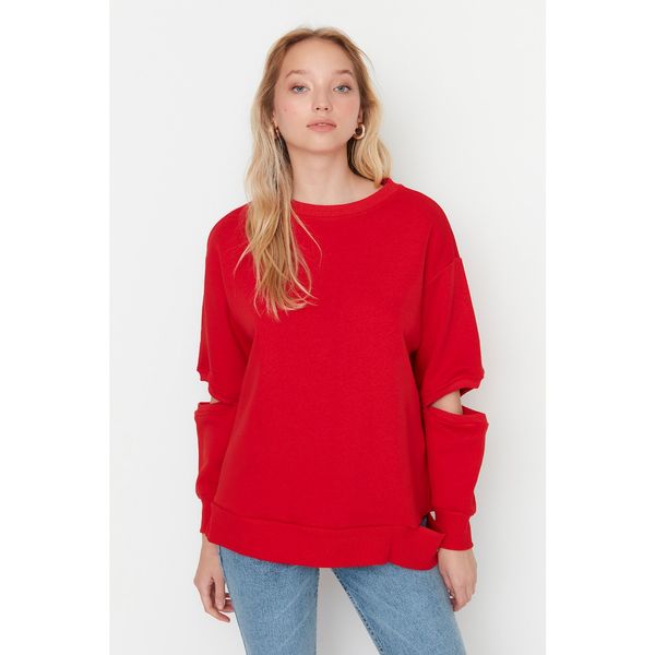 Trendyol Trendyol Red Cut Out Detailed Boyfriend Raised Knitted Sweatshirt