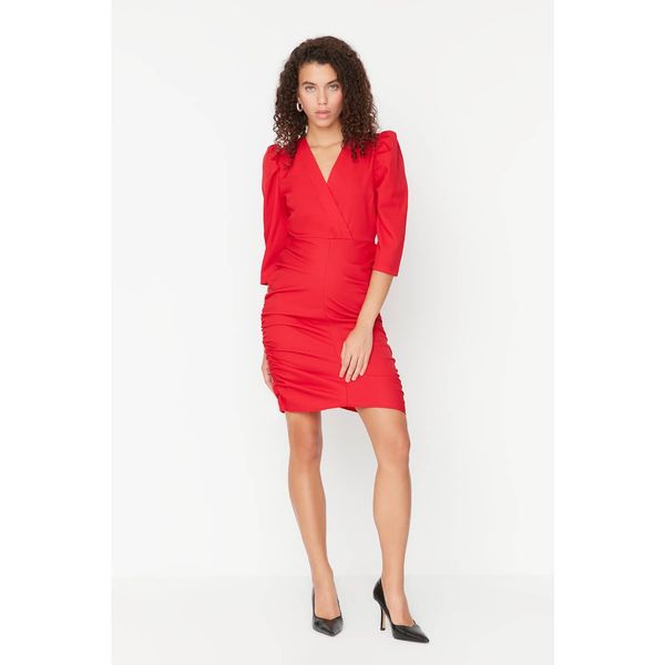 Trendyol Trendyol Red Double Breasted Collar Draped Detailed Dress