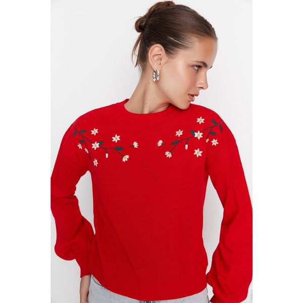 Trendyol Trendyol Red Embroidered Detailed Knitwear Sweater