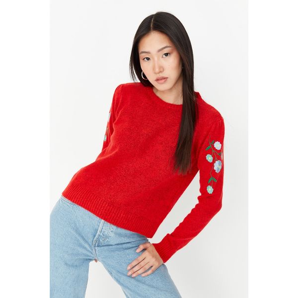 Trendyol Trendyol Red Embroidery Detailed Knitwear Sweater