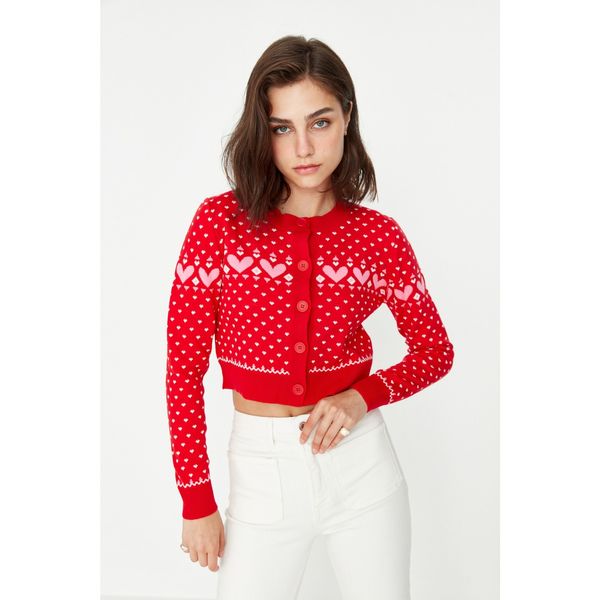 Trendyol Trendyol Red Heart Patterned Knitwear Cardigan