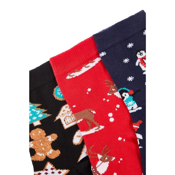 Trendyol Trendyol Red Jacquard Christmas Themed 3-Pack Socks
