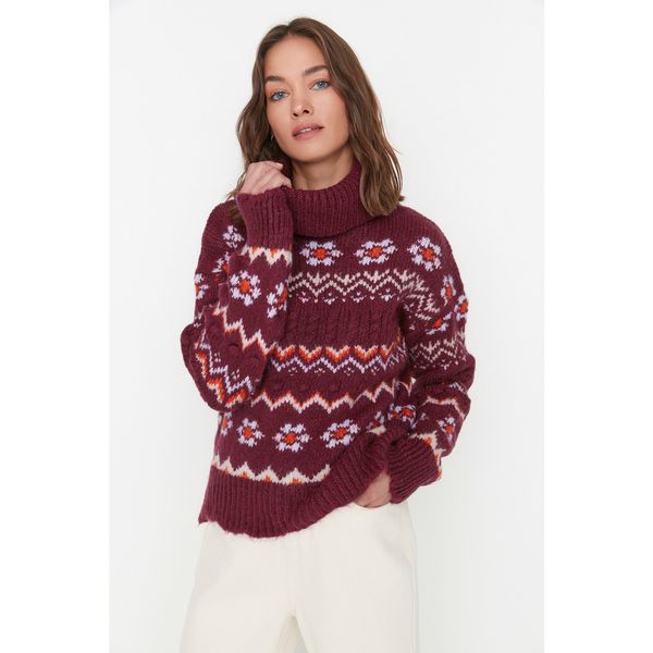 Trendyol Trendyol Red Jacquard Turtleneck Knitwear Pullover Sweater