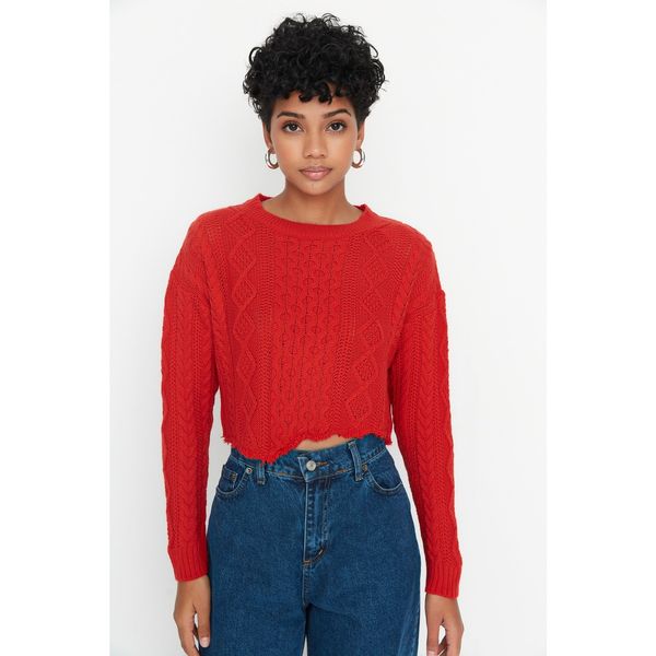 Trendyol Trendyol Red Knitted Detailed Crop Knitwear Sweater