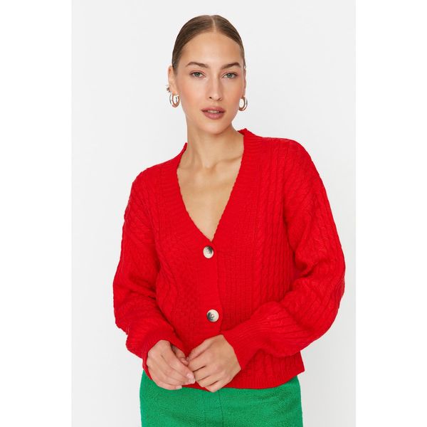 Trendyol Trendyol Red Knitted Detailed Knitwear Cardigan