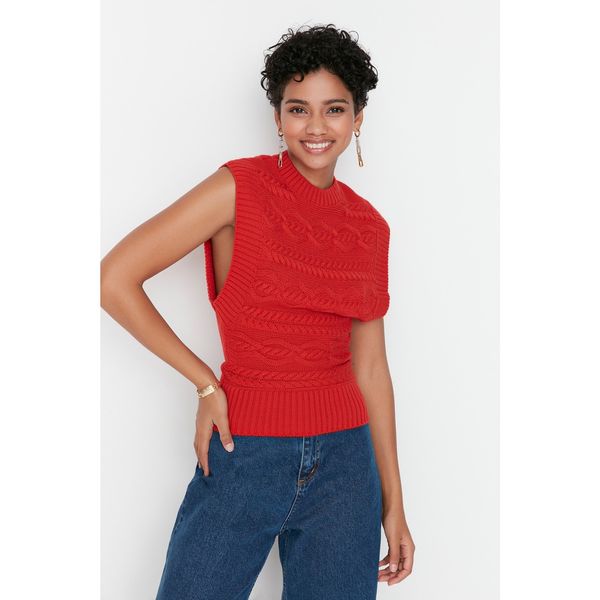 Trendyol Trendyol Red Knitted Detailed Knitwear Sweater