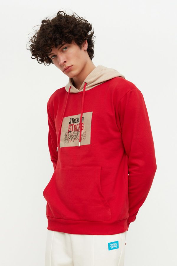 Trendyol Trendyol Red Licensed Men's Oversize Fit Printed Hoodie Sweatshirt