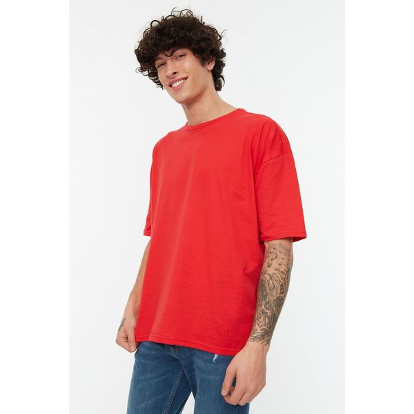 Trendyol Trendyol Red Men's Basic 100% Cotton Crew Neck Oversize Short Sleeved T-Shirt