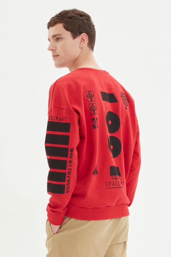 Trendyol Trendyol Red Men's Printed Oversize Fit Sweatshirt