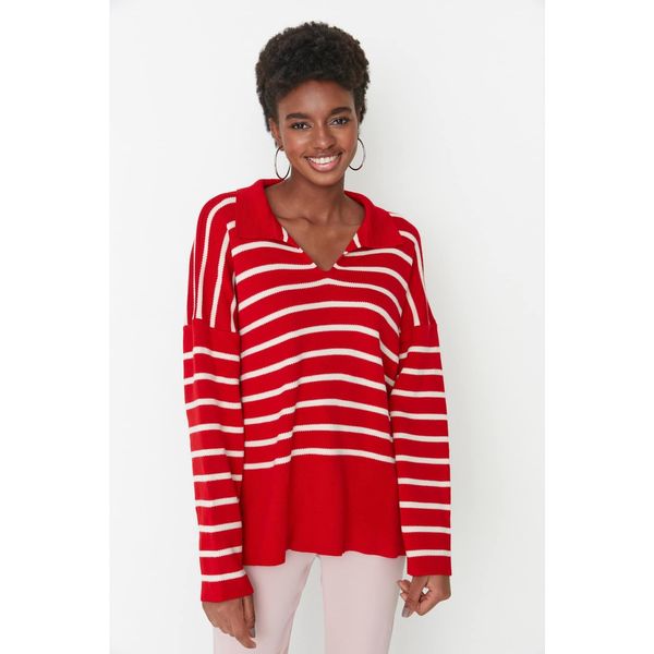 Trendyol Trendyol Red Oversize Polo Neck Knitwear Sweater