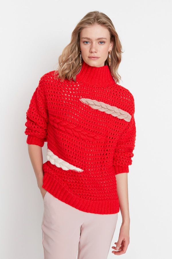 Trendyol Trendyol Red Oversized Straight Collar Knitwear Sweater