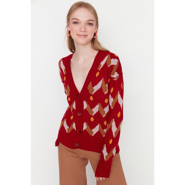 Trendyol Trendyol Red Patterned Knitwear Cardigan