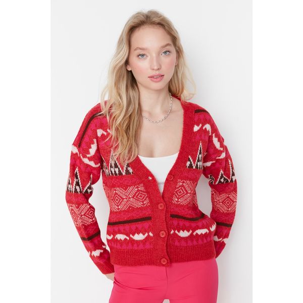 Trendyol Trendyol Red Patterned Knitwear Cardigan