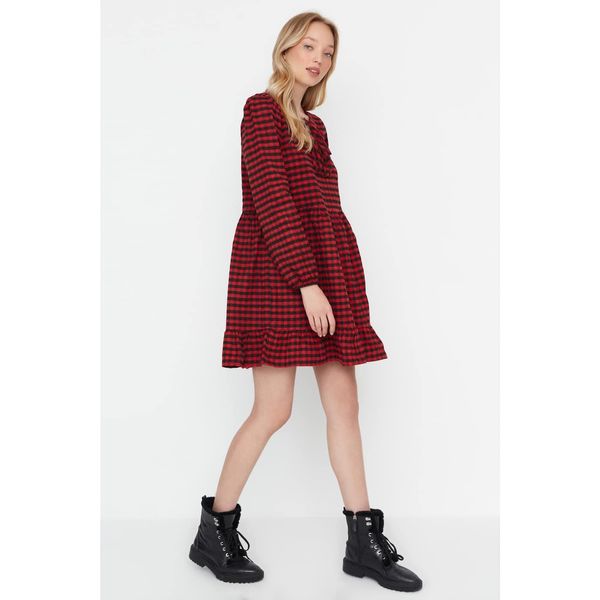 Trendyol Trendyol Red Plaid Tie Detailed Dress