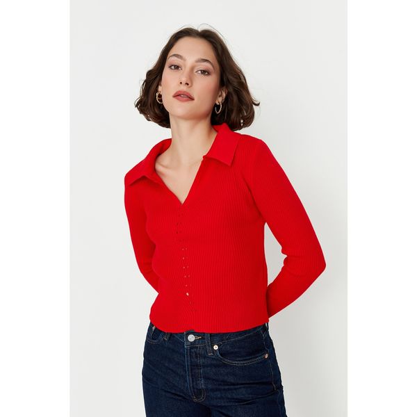 Trendyol Trendyol Red Polo Collar Knitwear Sweater