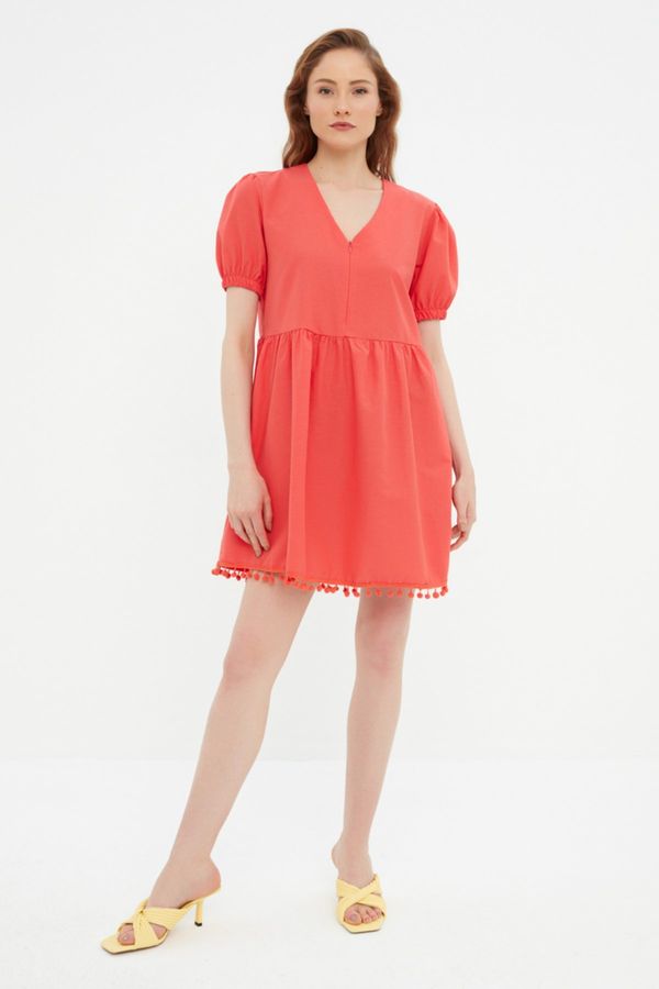 Trendyol Trendyol Red Pompom Detailed Dress