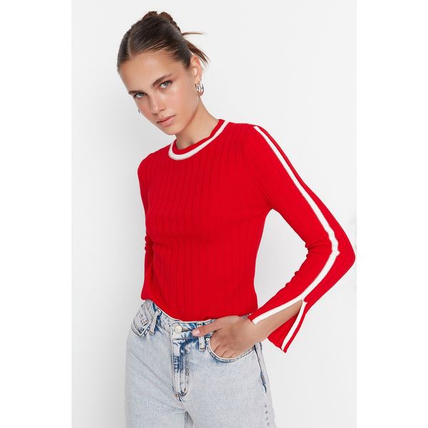 Trendyol Trendyol Red Sleeves Slit Detailed Knitwear Sweater
