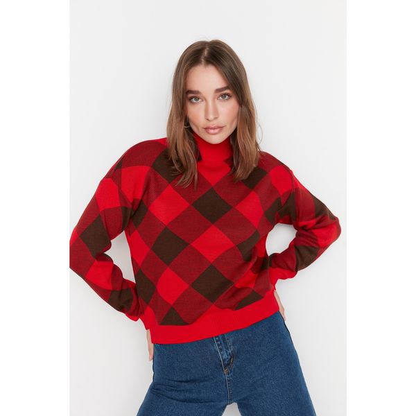 Trendyol Trendyol Red Square Patterned Knitwear Sweater