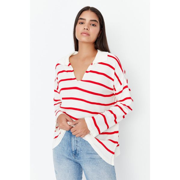 Trendyol Trendyol Red Super Oversize Striped Knitwear Sweater