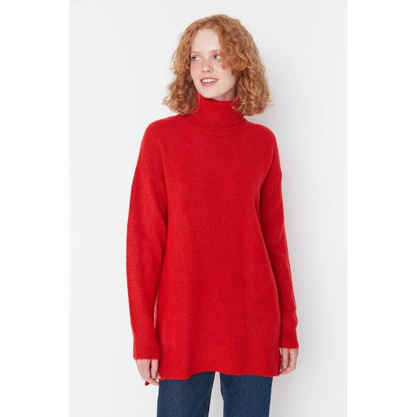 Trendyol Trendyol Red Turtleneck Side Slit Knitwear Sweater