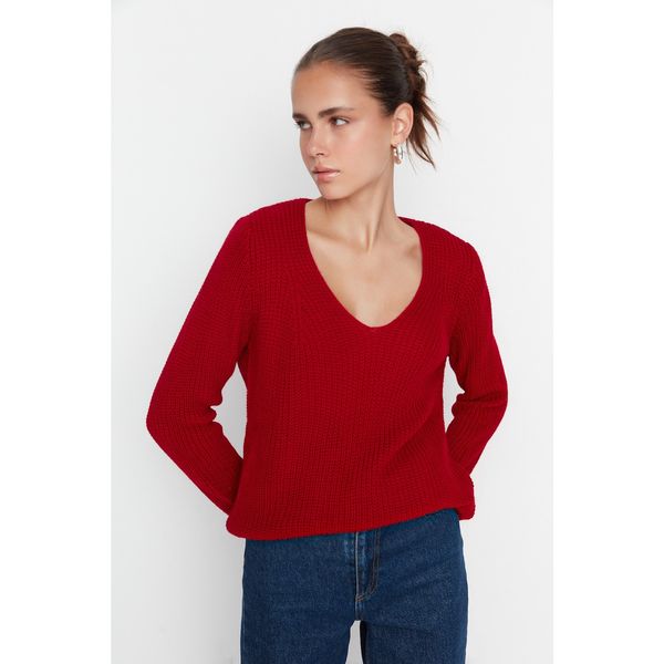 Trendyol Trendyol Red V Neck Knitwear Sweater
