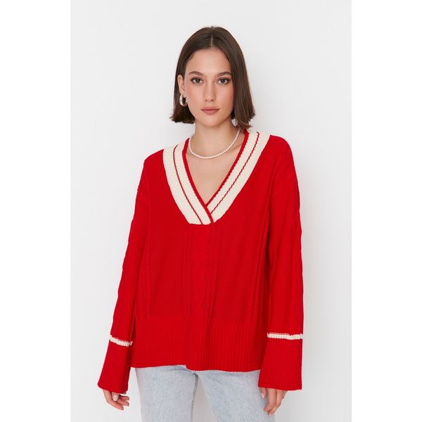 Trendyol Trendyol Red V-Neck Knitwear Sweater