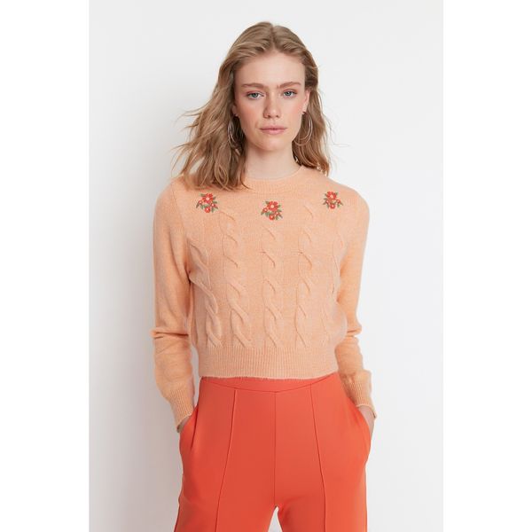 Trendyol Trendyol Salmon Crop Embroidery Detailed Knitwear Sweater