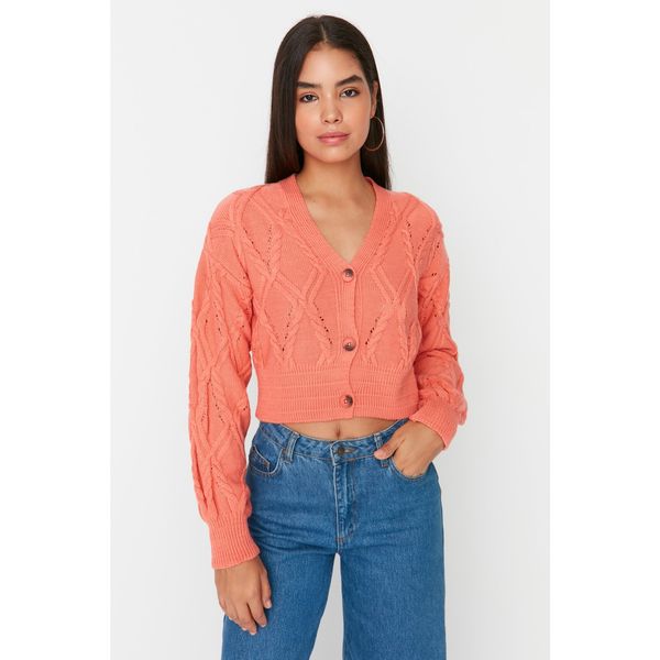 Trendyol Trendyol Salmon Crop Knitted Detailed Knitwear Cardigan